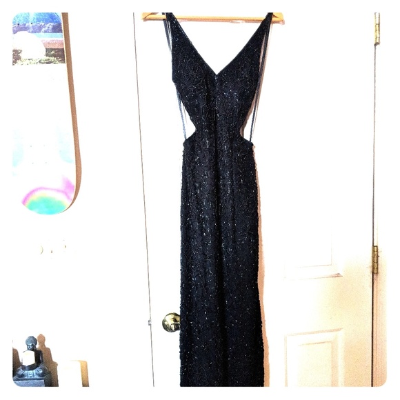 Sean Collection Dresses & Skirts - Vintage Silk Hand Beaded Black Dress Gown Wedding